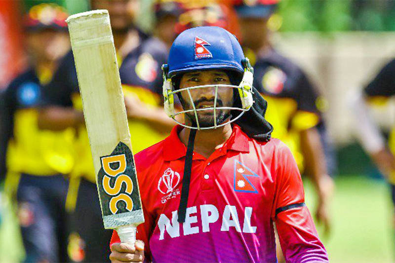 Nepali batsman Dipendra Singh Airee acknowledge the crowd after defeating UAE in Dubai on Friday, February 01, 2019. Courtesy: ICC